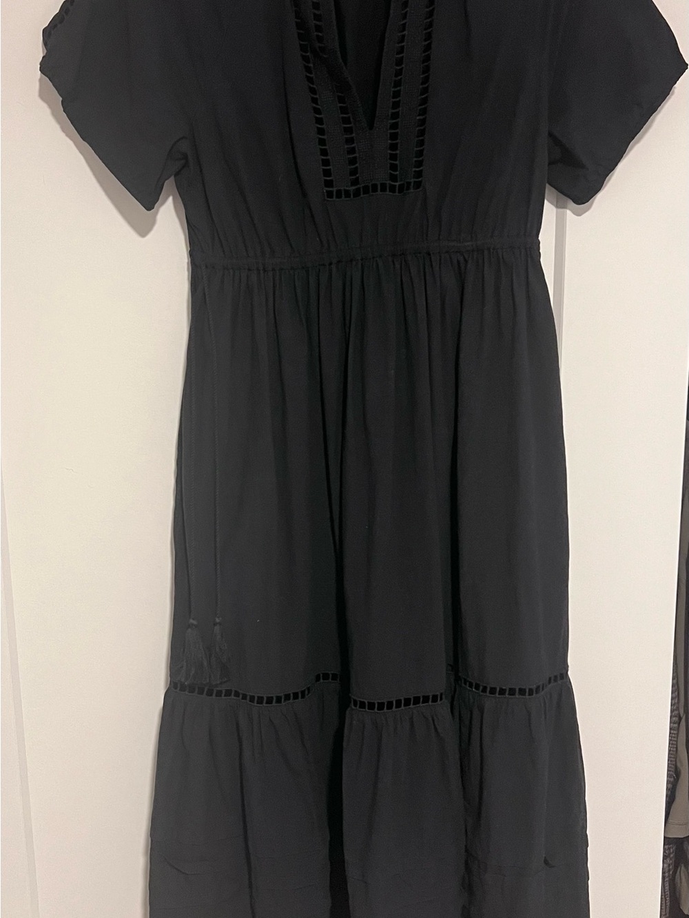 Madewell Black Midi Dress with Lace-trim V-neck